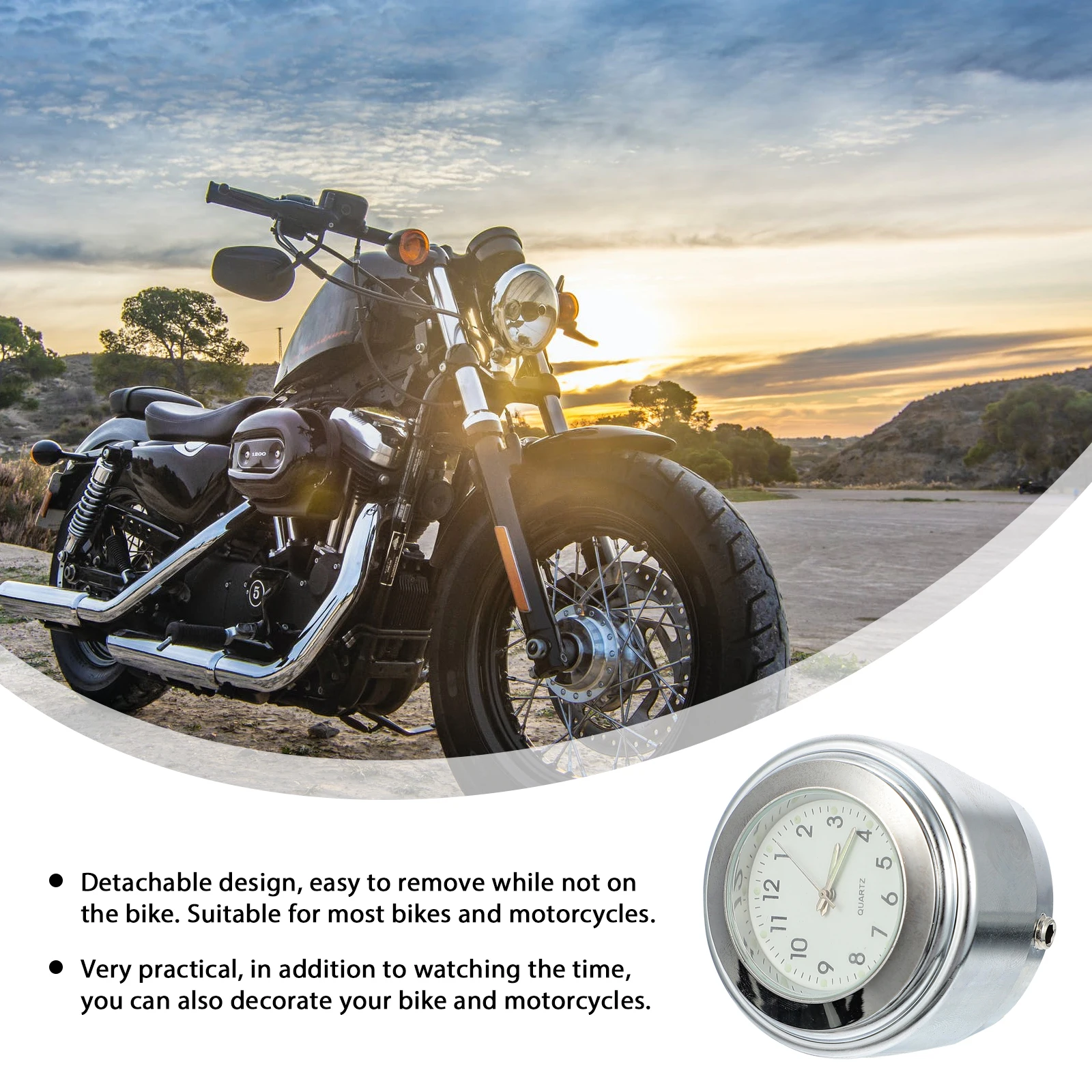 

1pc Motorcycle Handlebar Clock Luminous Waterproof Bike Handle Mount Quartz Watch Durable Aluminum Alloy Accessories