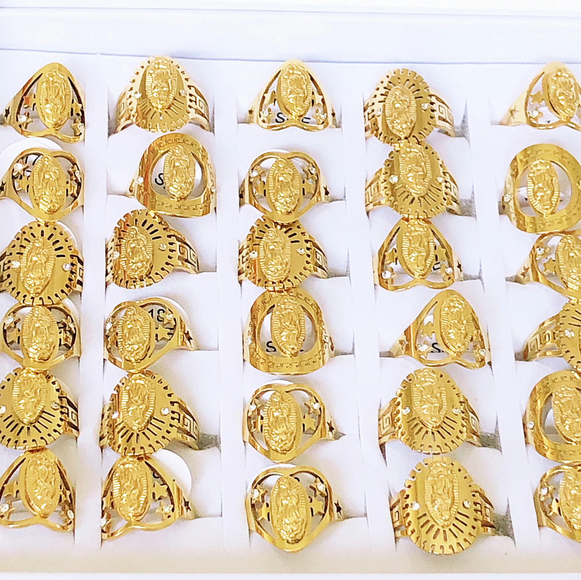 الجملة 36Pcs/lot الكاثوليكية مريم العذراء تصميم حجر الراين الفولاذ المقاوم للصدأ خاتم بوتيك ديني مجوهرات هدية