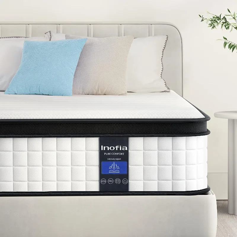 Inofia Queen Mattress,10 Inch Queen Size Hybrid Mattress, Breathable Comfortable Mattress for Sleep,Supportive & Pressure Relief