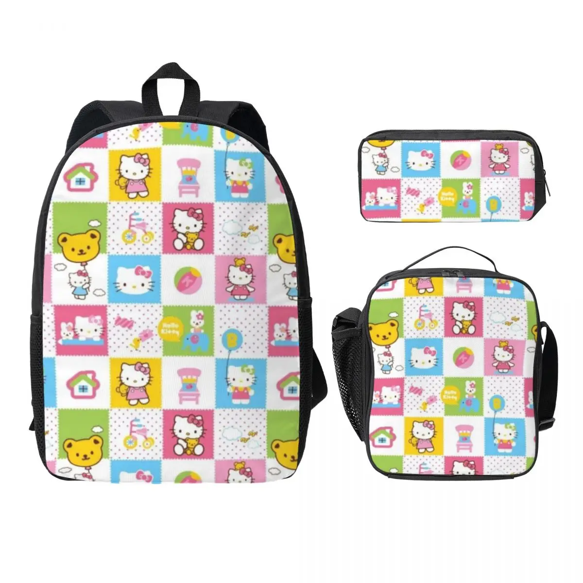 

17-Inch School Backpack with Insulated Lunch Bag and Pen Case Hello Kitty Perfect All-in-One Set for Daily Use