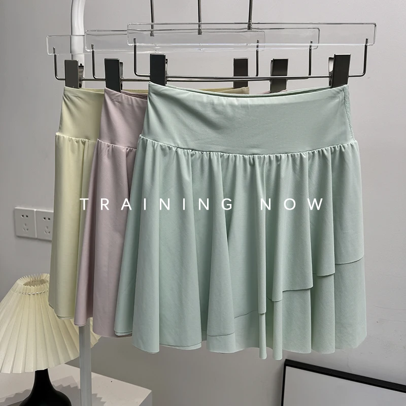 

High-waist tennis skirt for women to prevent exposure new running fitness sports skirt fake two-piece badminton yoga skirt