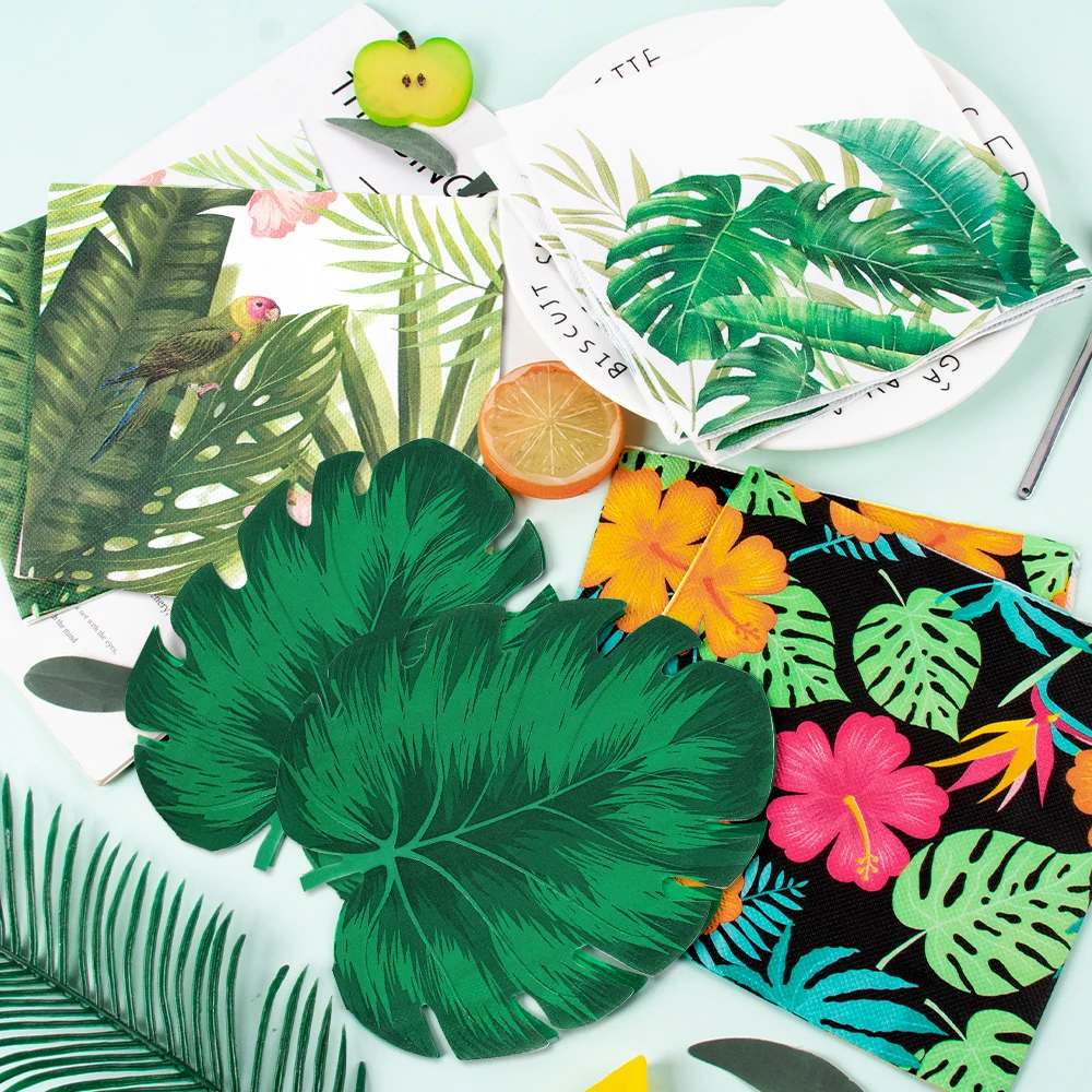 20 قطعة هاواي الأزهار أوراق النخيل الكركديه نمط المناديل الورقية الاستوائية هاواي كوكتيل منديل الصيف حفلة عيد ميلاد ديكور للطاولات