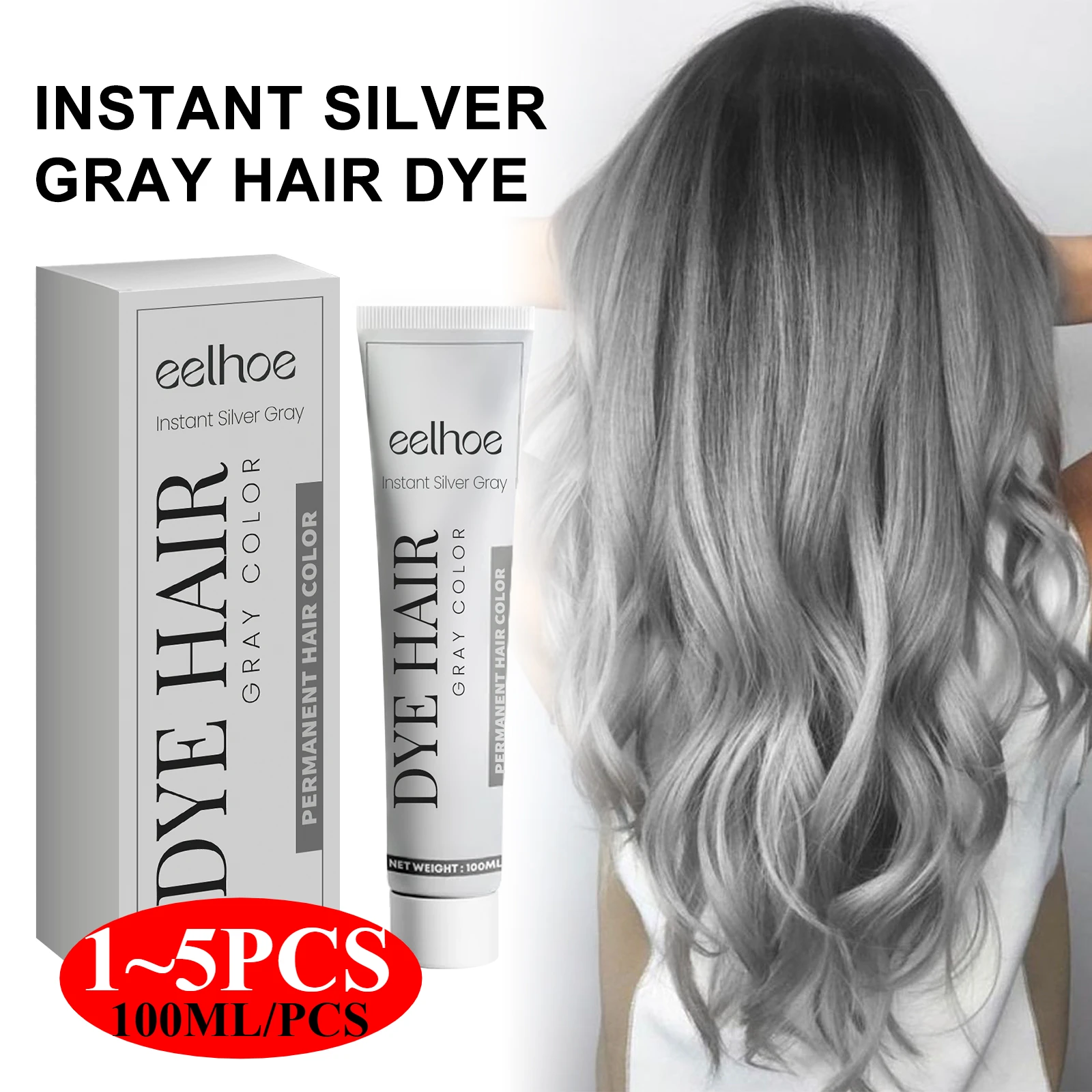 

Sliver Grey Dye Hair Cream Hair Color Permanent Punk Hair Smoky Punk Style DIY Styling No Damage Quick Coloring Long-lasting