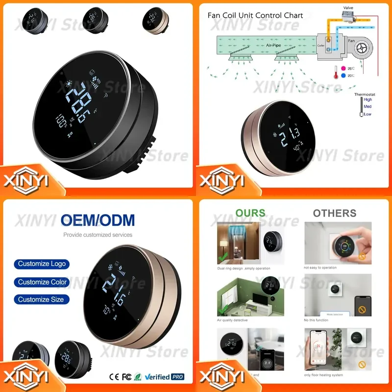 Comfurter 24V HVAC Modbus Fan Coil Thermostat for Smart Home Heating Cooling Control Digital Touch Screen WIFI Thermostat for