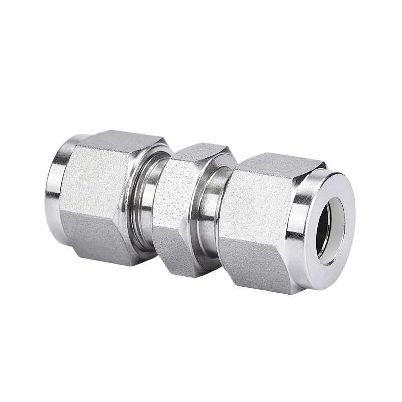 316L stainless steel double card sleeve straight through, middle joint reducer welding-free steel pipe nut silver-plated