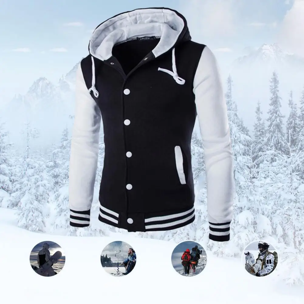 Men Hooded Sweatshirt Coat Drawstring Men's Spring Autumn Patchwork Color Hooded Sweatshirt Coat with for Slim