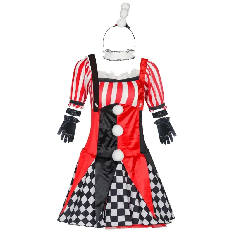 4Pcs Adult Women Funny Circus Costume Female Clown Cosplay Carnival Halloween Fancy Dress Performance Clothing XB8909s;2'd,5.h; view 4
