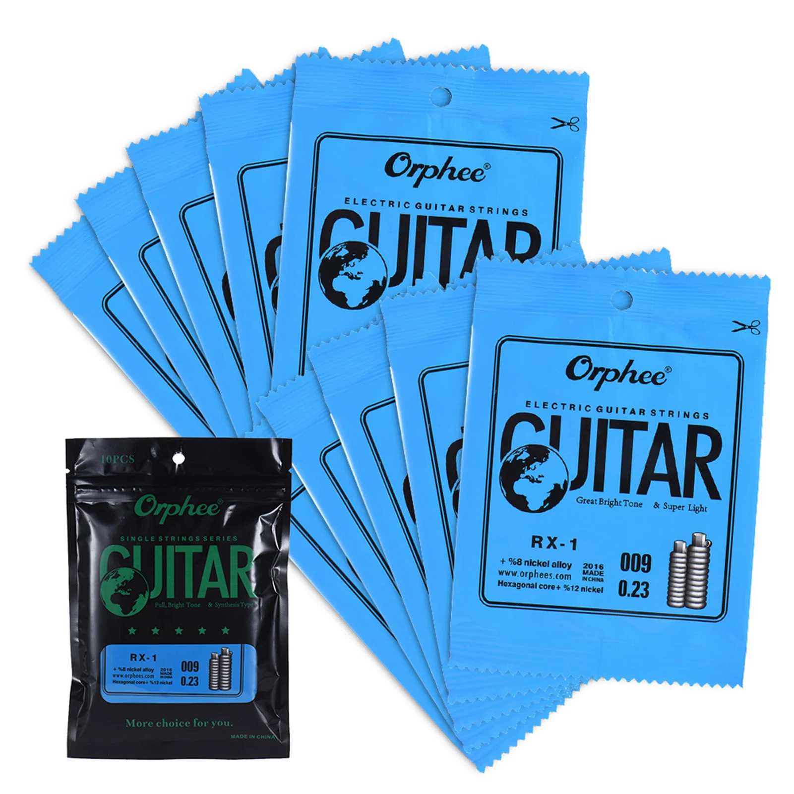 10-Packs Orphee RX-1 Single String Replacement for Electric Guitar 1st E-String (.009) Nickel Alloy Super Light Tension 85cm