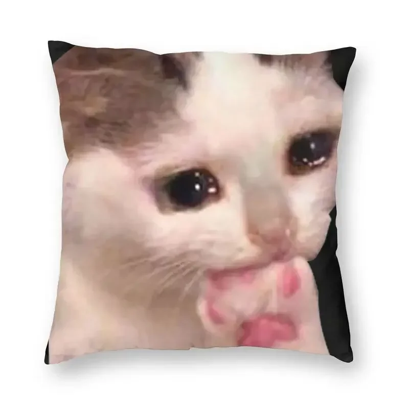 Crying Cat Meme Cushion Cover 40x40 Home Decorative Pillow Case Print Cartoon Throw Pillow for Sofa Two Side Decoration Salon