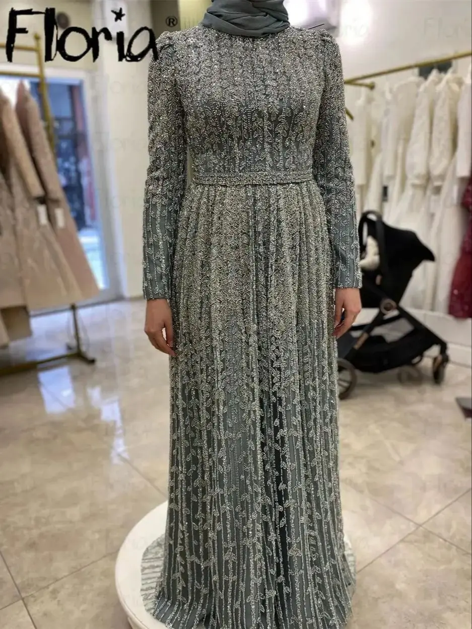 Abito da cerimonia nuziale grigio musulmano del Medio Oriente Plus Size Abito da notte formale personalizzato Abito da sera Abito da sera Robes De Soirée