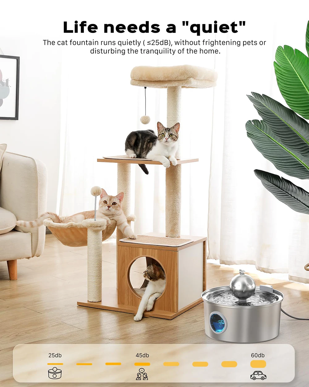 ZYFeeder 4L Cat Drinking Fountain Stainless Steel Pet Water Feeder with Window Silent Automatic Cat Dog Water Feeder Not Plug