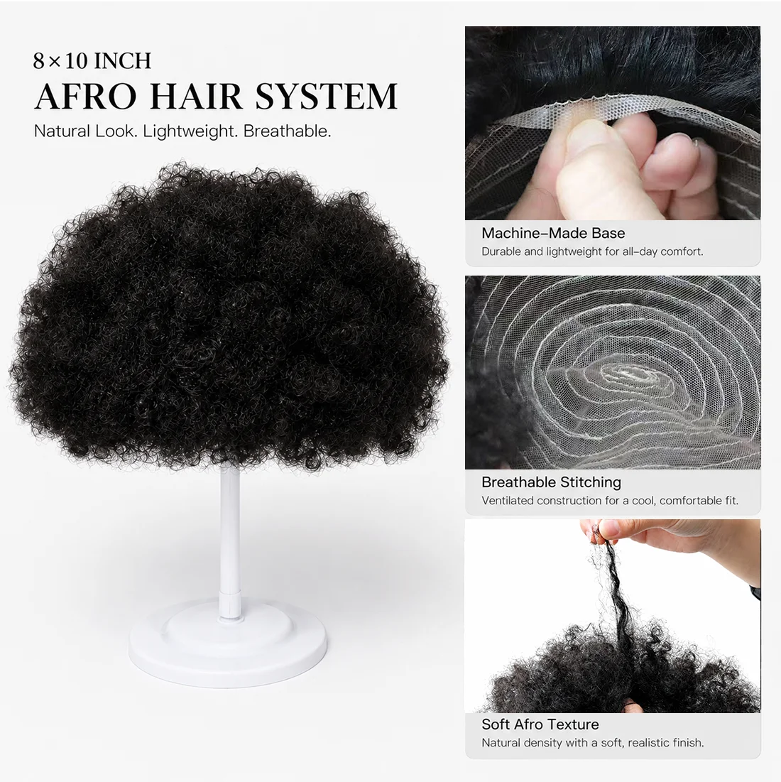 Natural Look Afro Men's Wig Full Human Hair 8x10 Net Base for Fashion Daily Styling
