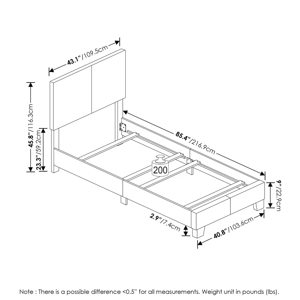 Twin XL Upholstered Bed Frame Black Leather Modern Platform Design Easy Assembly Space Saving Solution