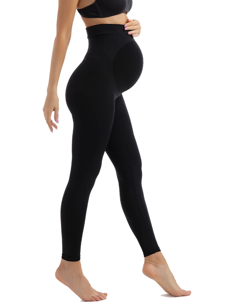 

Women's Maternity Leggings with Pockets Over The Belly, Black Workout Yoga Pregnancy Pants