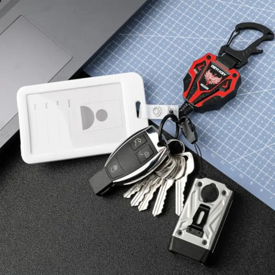 Retractable Keychain, Heavy Duty Carabiner Badge Holder, Tactical ID Badge Reel with 28'' Coated Steel Cord, Bearing 10.0 oz- B