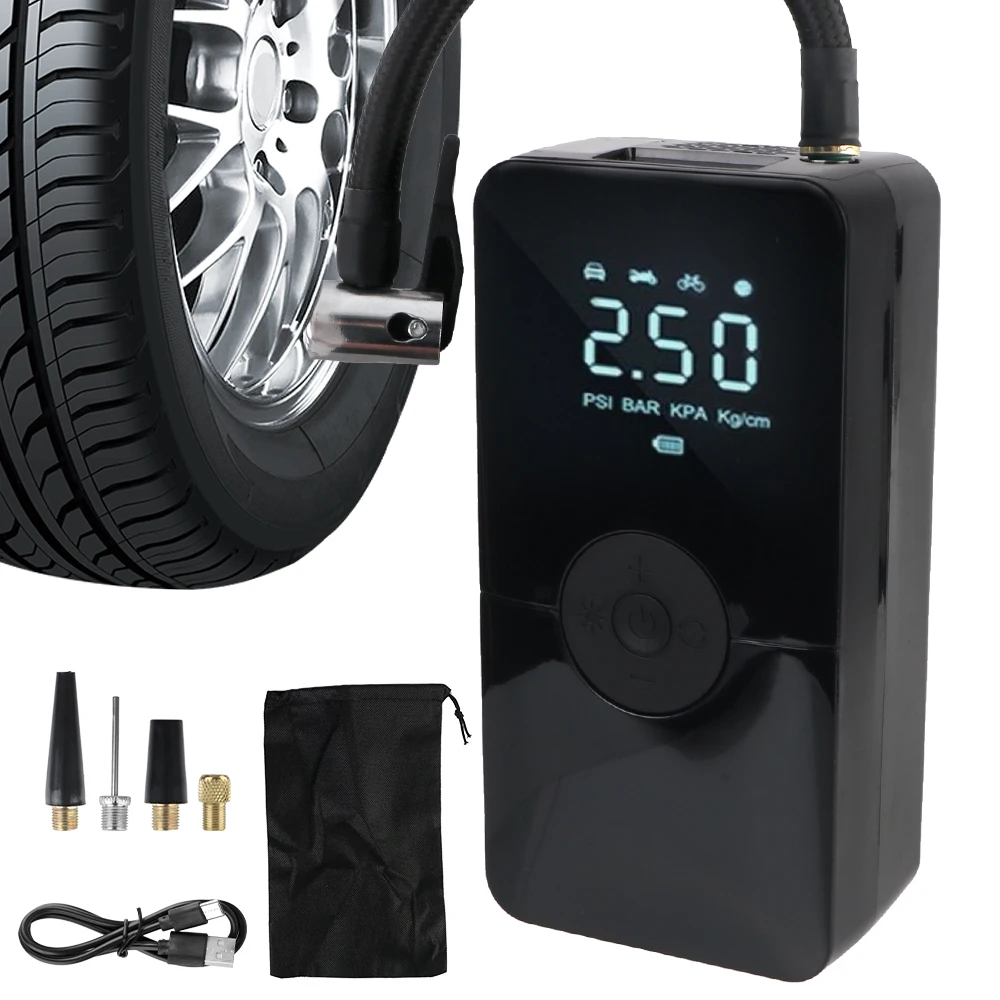 Portable Tire Pressure Gauge Air Pump Digital Wireless LCD Display 150PSI 120W With LED Light Air Compressor Tire Inflator