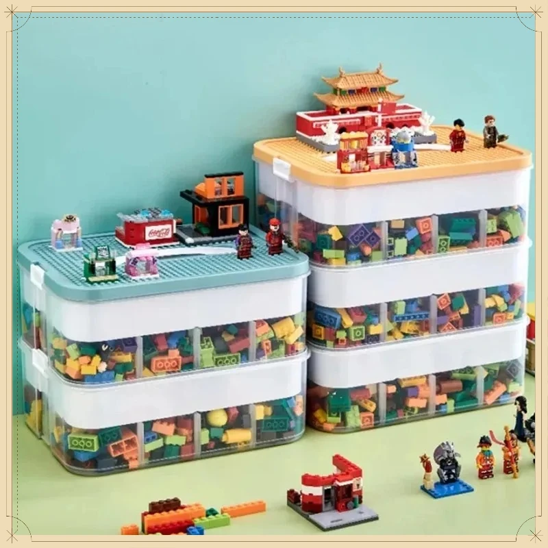 Two‑Tier Large Capacity Building Block Storage Box Adjustable Kids Toy Organizer Miscellaneous Storage Bin