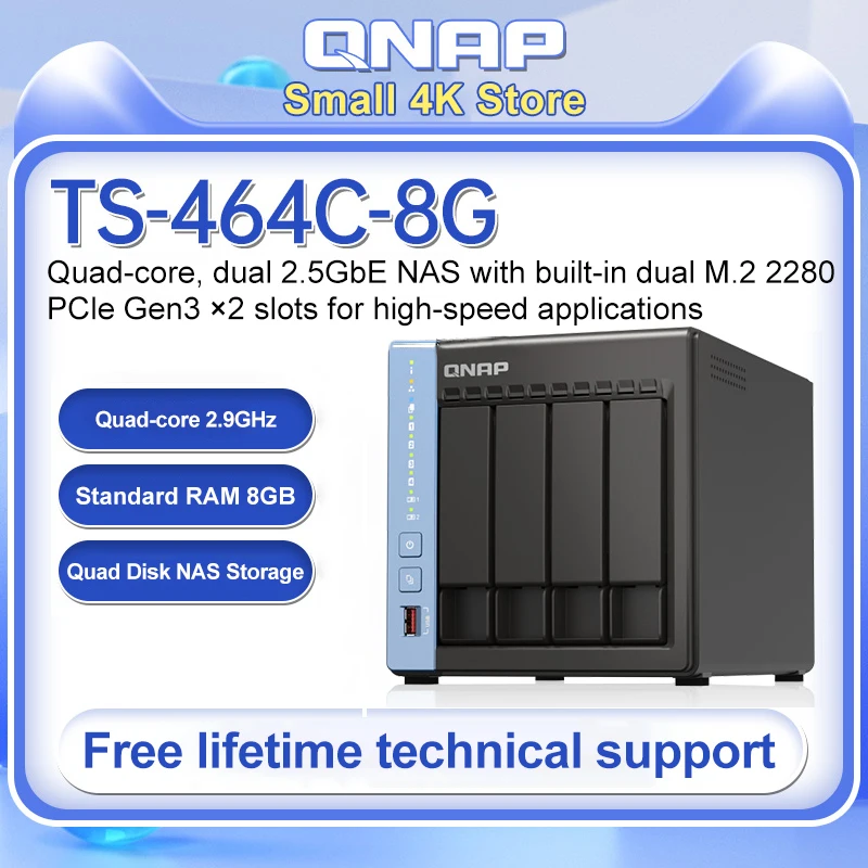 QNAP TS-464C 4 Bay 8G 2.5GbE NAS Облачное хранилище, серверное Сетевое хранилище pk Synology DS923 +