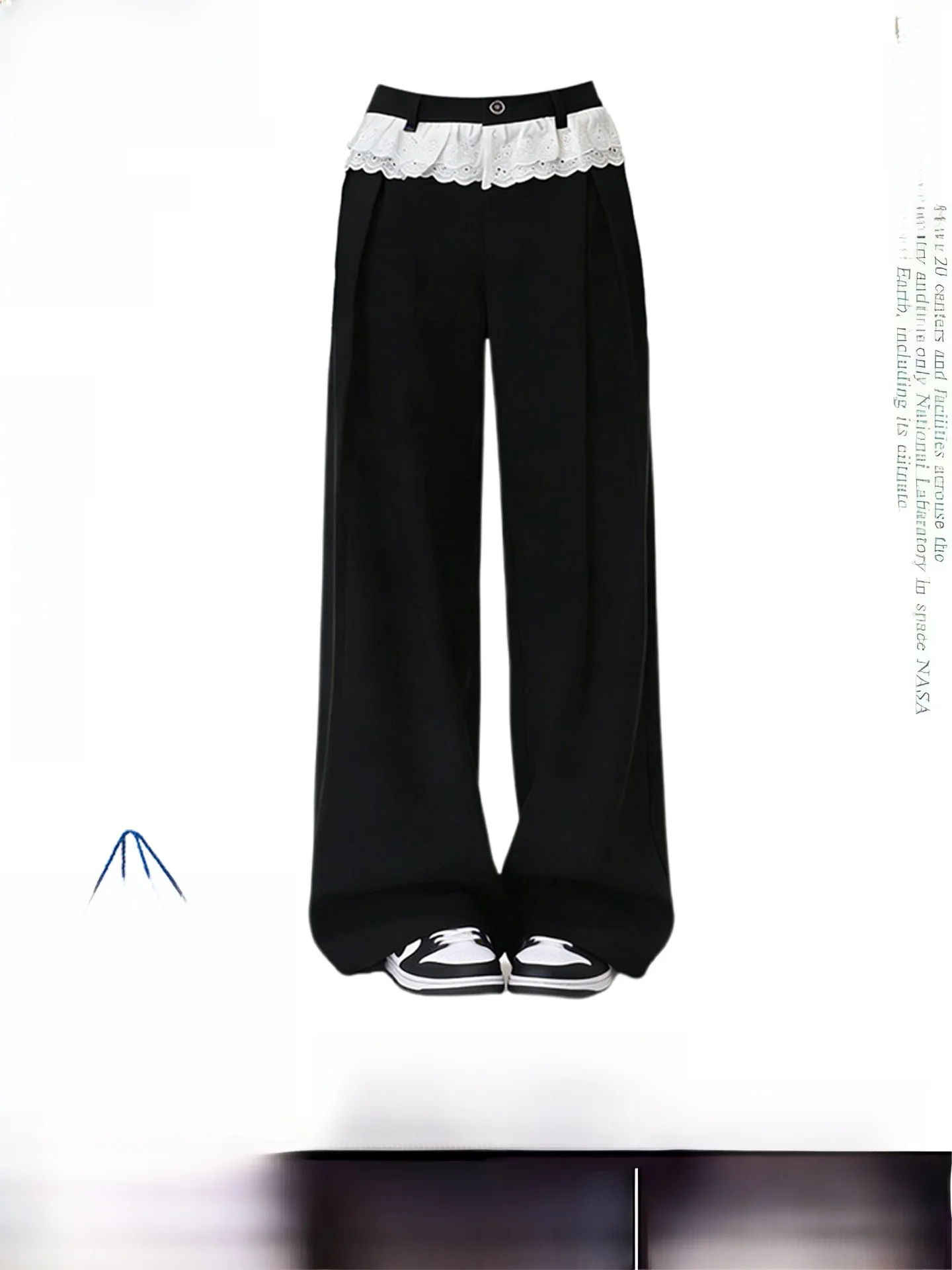 

Женские широкие брюки с кружевной отделкой и иллюзорным эффектом, с высокой талией, струящиеся, стройнящие, длинные, весна 2026, повседневные, элегантные