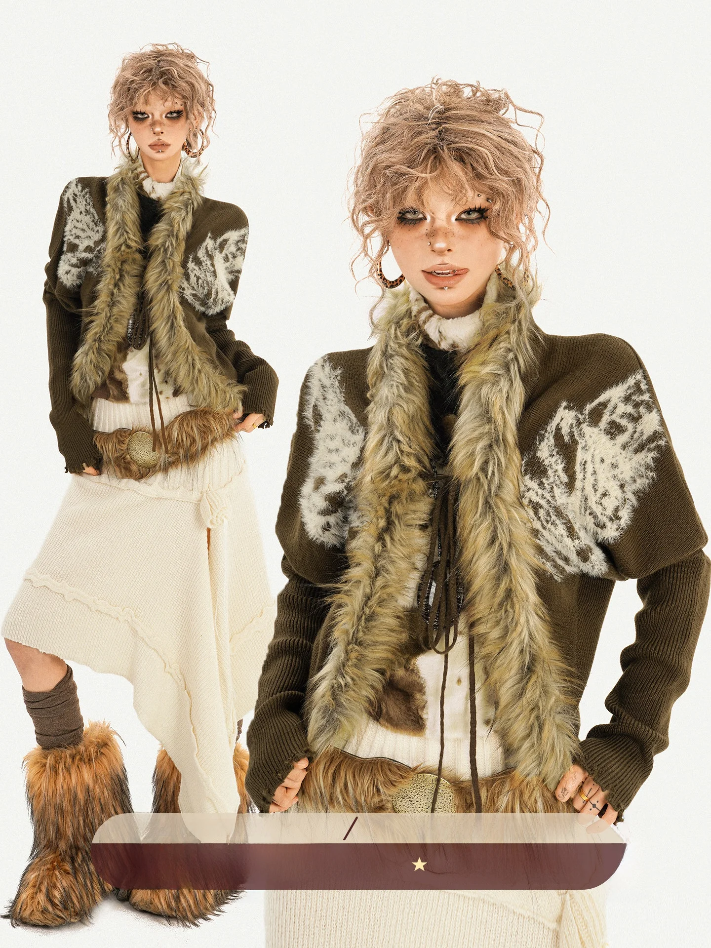 

Оригинальный винтажный кардиган NICO MOLLY с рукавами «летучая мышь» и меховым воротником, осенне-зимний, в стиле Харадзюку, для женщин