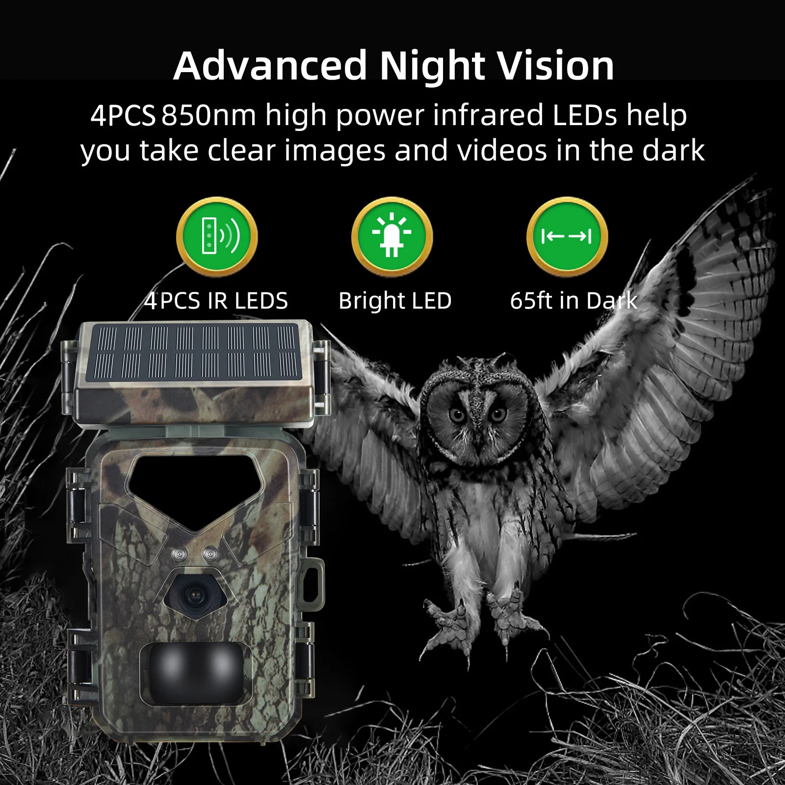 Imagem -04 - Câmera Solar Powered Night Vision Trail 50mp 4k Caça Câmeras 0.3s Gatilho Tempo Monitoramento Vida Selvagem