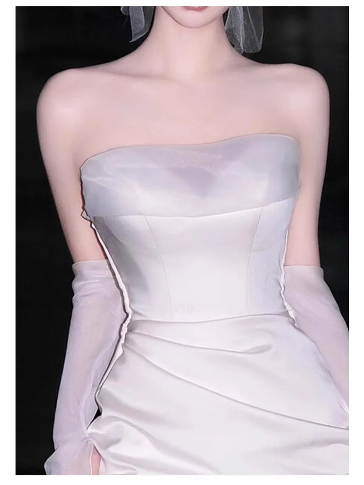 فساتين زفاف طويلة حورية البحر من الساتان للنساء بدون حمالات بطول الأرض فستان زفاف خفيف فاخر فساتين حفلات الزفاف حسب الطلب