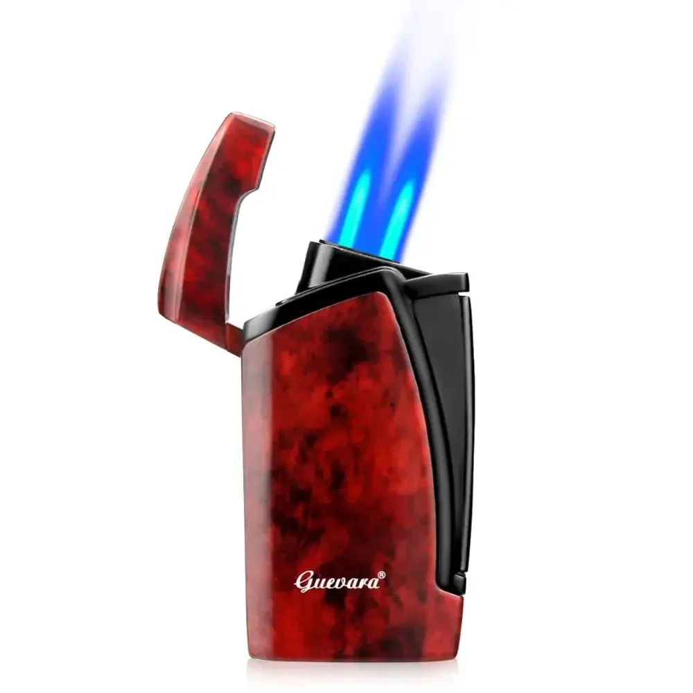 

GUEVARA Cigar Cigarette Tobacco Lighter 2 Torch Jet Blue Flame Refillable with Punch Smoking Tool Accessories Portable Gift