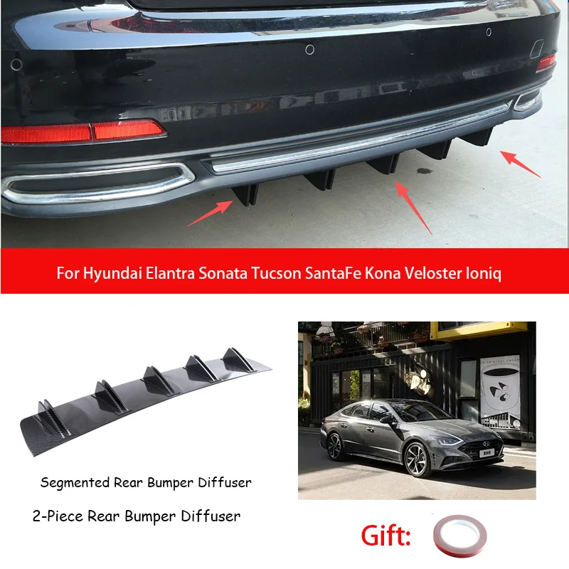 For Hyundai Elantra Sonata Tucson SantaFe Kona Veloster Ioniq ABS Rear Bumper Lip Diffuser Shark Fin Anti-collision