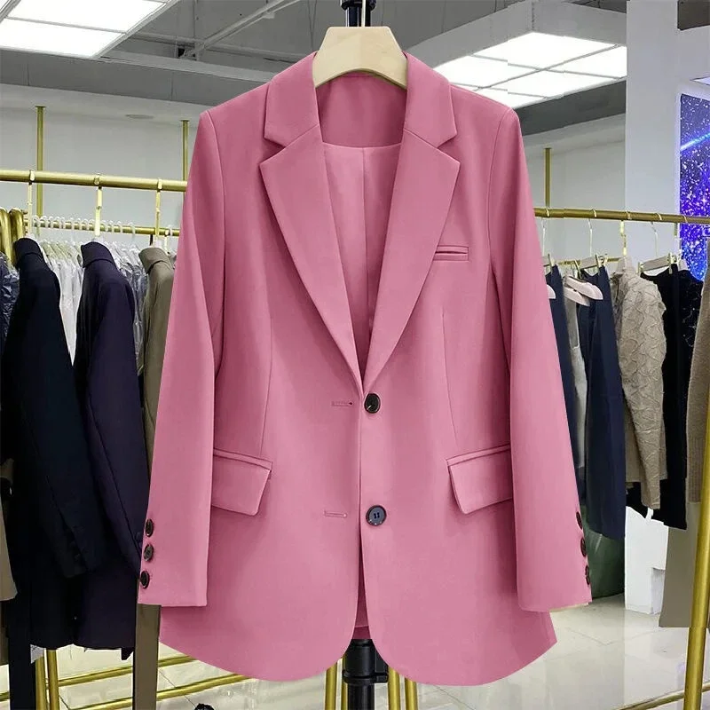 OL Spring Summer Elegant Office Lady Coat Loose Solid Thin Long Sleeved Women Blazer All-Match Casual Jacket Multi-Color Pocket