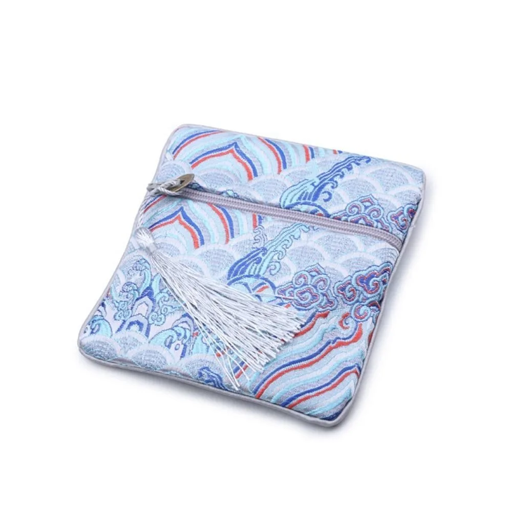 

New Embroidery Silk Jewelry Organizer Exquisite Chinese Style Wave Flower Zipper Bag Coin Purse