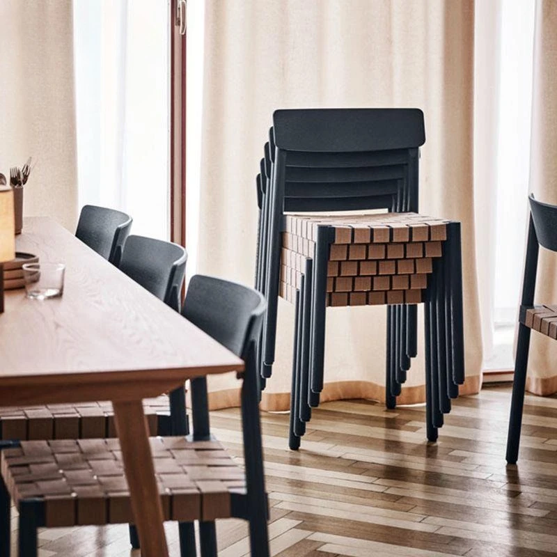 Medieval solid wood dining chair light luxury backrest woven chair dining table chair