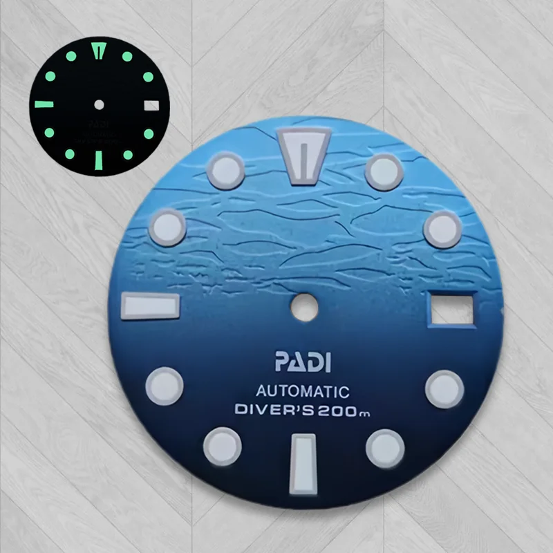 

Циферблат 28,5 мм NH35 с логотипом S, варианты «абалон» и зеленый люминесцентный, подходит для модификации механических часов NH35/NH36