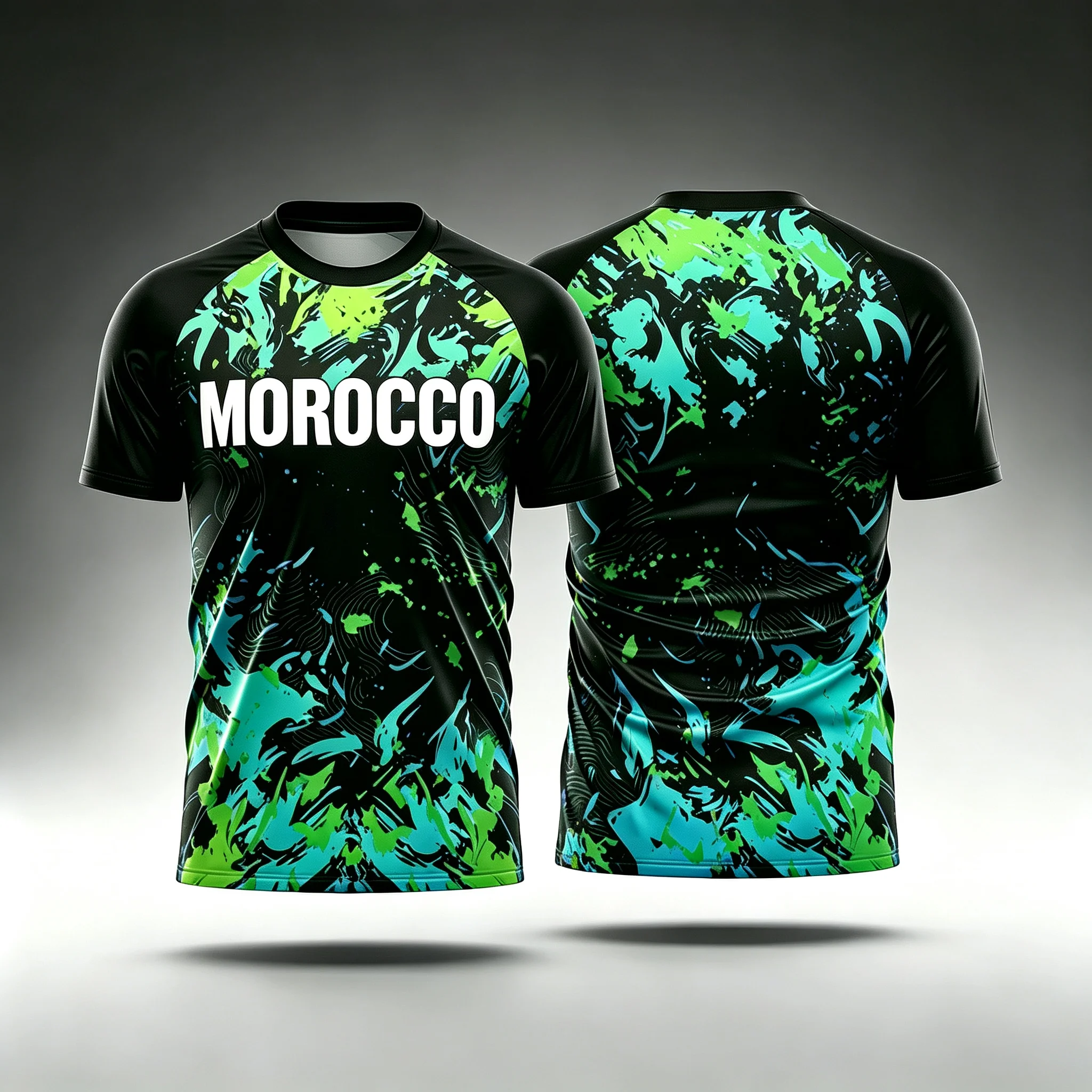 Men Polyester Sports T-shirt, Multi-color Short Sleeve Breathable Morocco Letter Print Athletic Tee
