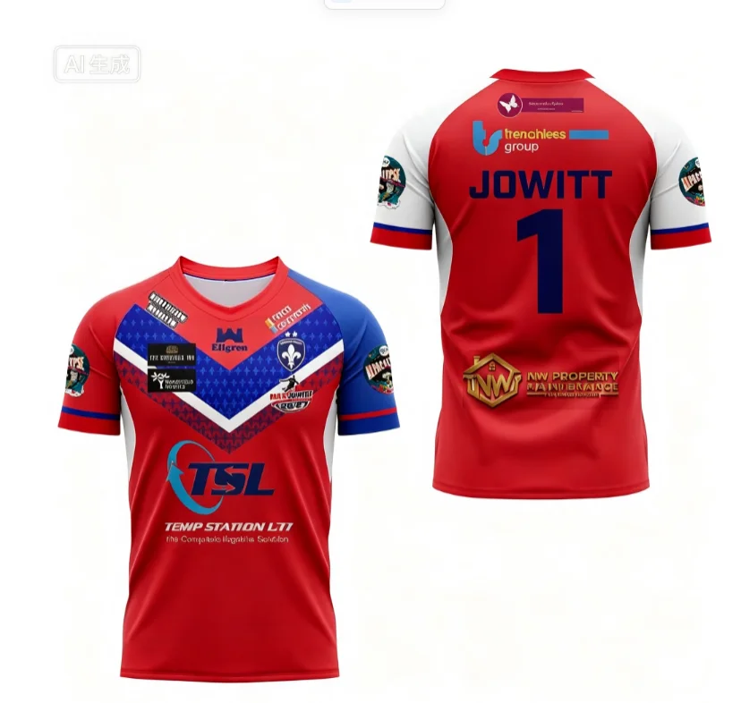 2026-27 New Max Jowitt Men's Rugby Jersey 3D Printed Comfortable Breathable T-shirt Suitable for Daily Training Wear Top