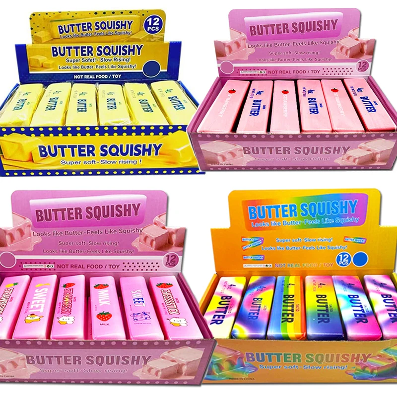 6/12/24PCS Pack Butter Squishy Toys Strawberry Rainbow Printed Stress Ball Slow Rebound Stress Relief Sensory Toys Gifts Bulk 1