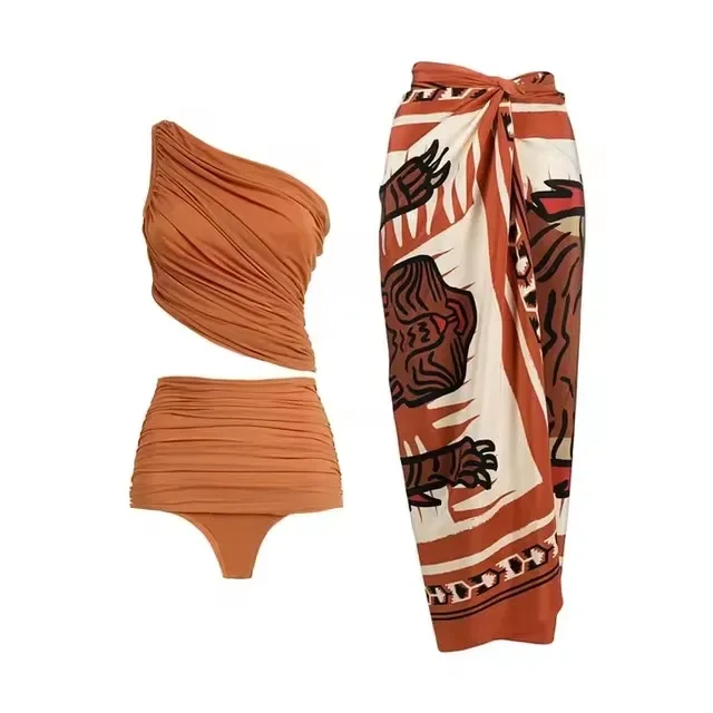 

Fashion Print Swimsuit Skirt 2 Pieces Matching Sets Women Costume Party Dancewear Summer Chic Outfits Female