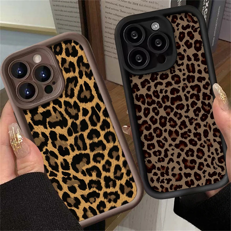 Brown Leopard Print Phone Case For Samsung Galaxy S24 Ultra S23 S22 S21 Plus FE A54 A34 A14 A73 A53 A33 Soft Silicone Back Cover