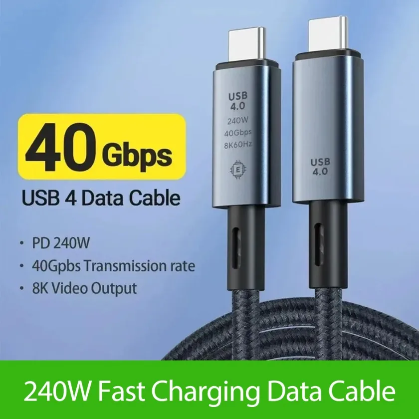 

Проекционный кабель для экрана мобильного телефона и планшета, плетеный кабель для быстрой зарядки данных 240 Вт, с передачей видео 8K и скоростью 40 Гбит/с