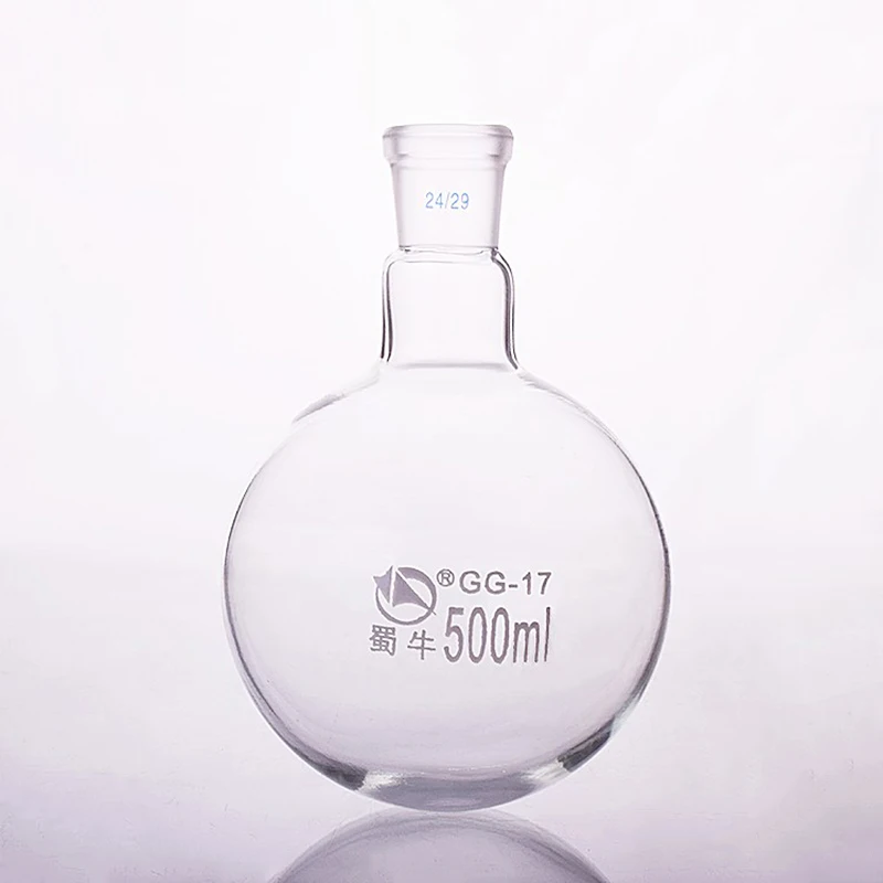 SHUNIU Single standard mouth round-bottomed flask, Capacity 500mL and joint 24/29, Single neck round flask, Borosilicate glass