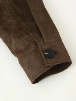 New Women's Belt Suede Short Jacket Elegant Stand Collar Long Sleeve Single Breasted Fashion Coat Autumn Winter Lace Up Jackets 6