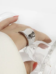 Peri'sbox Free Tarnish Stainless Steel Smooth Irregular Wide Band Ring for Women Minimalist Chunky Large Thick Ring Street Style