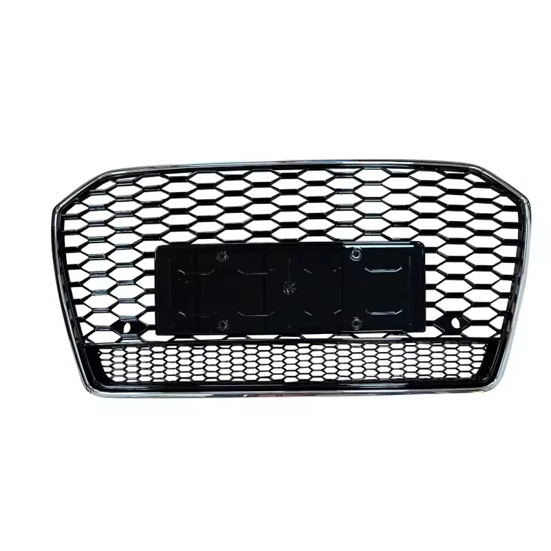Front Bumper Grille Honeycomb Mesh with Lower Frame for Au-di A6 S6 C7.5 2016-2018 RS6 Style