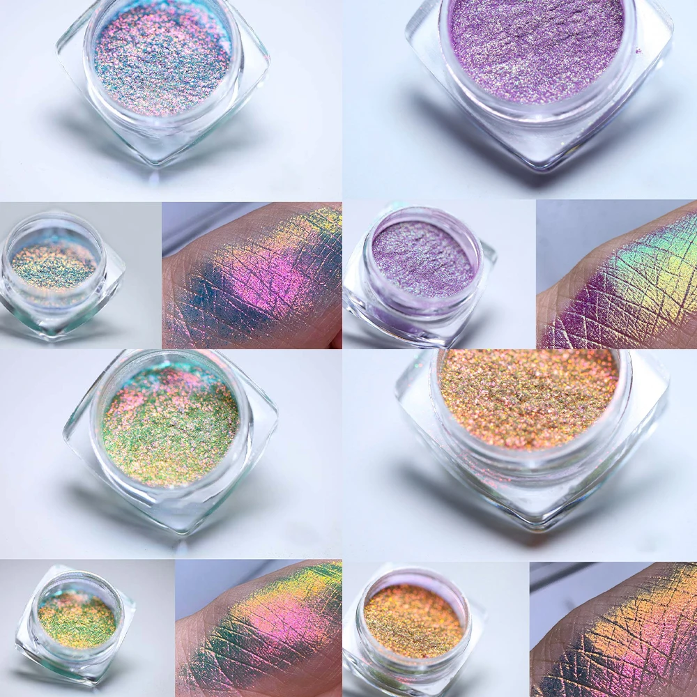 1Jar Polarized Chrome Nail Powder Chameleon Pigment Powder Pearl Luster Dual Color Magic Mirror Powder for Nail Art Decoration*@