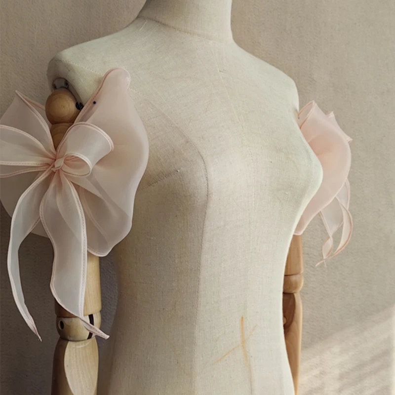 1 زوج الزفاف كم انفصال القوس الأورجانزا المرأة فستان الزفاف فستان الحفلات اكسسوارات الفتيات العروس شال الساتان رقيق القوس