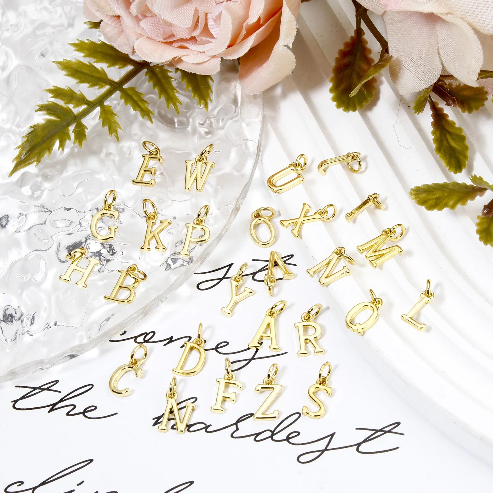 5 Piece Brass Charms 18K Gold Plated Capital Alphabet Initial 26 Letter \