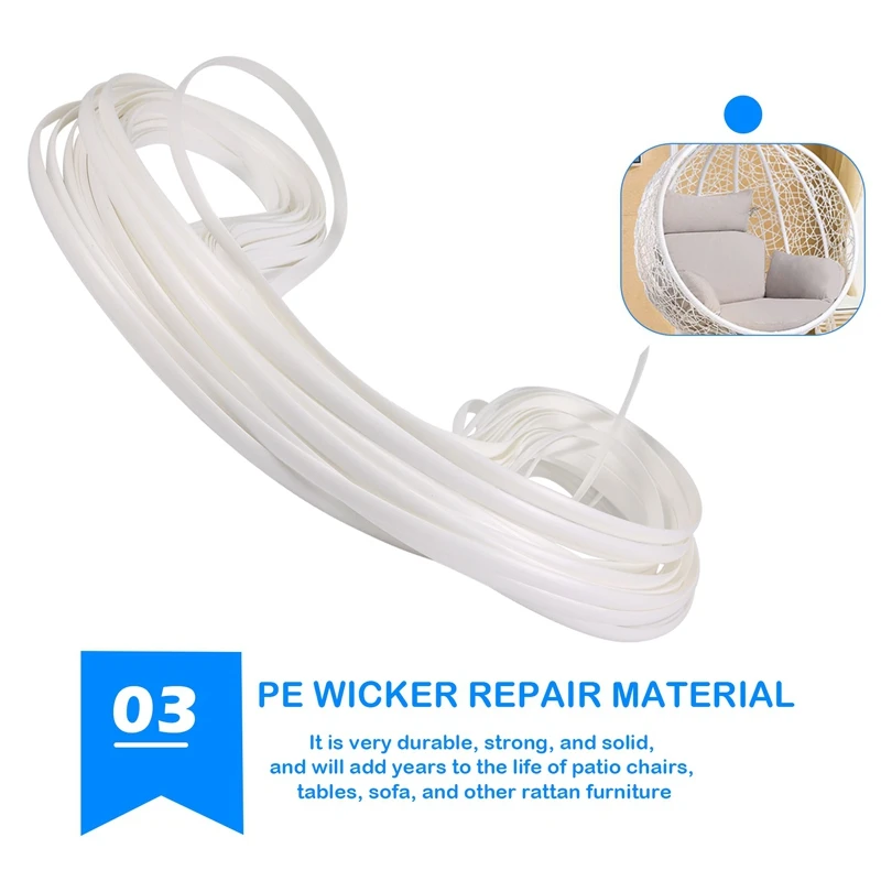 Wicker Repair Supplies Synthetic Rattan Material, Durable Patio Furniture Repair Kit White