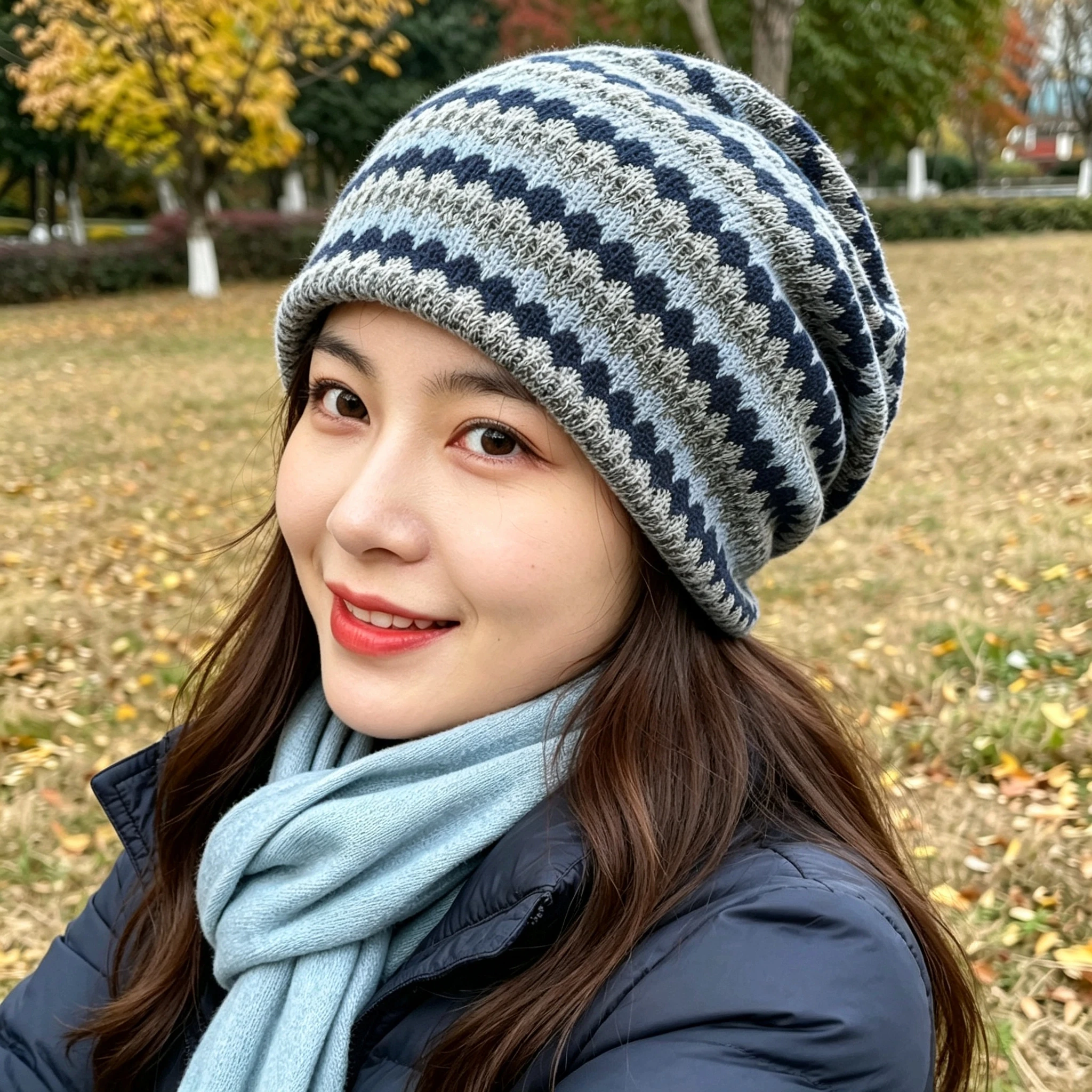 Vintage Jacquard Color Block Striped Slouchy Beanie For Women Soft Knitted Hat Men Warm Casual Cap For Autumn Winter Outfit