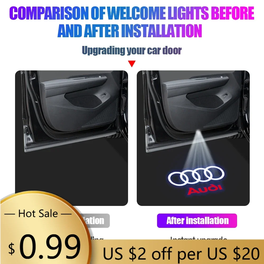 

Hub Caps 2Pcs Car Door Welcome Light Car Logo Projector Lights For Audi Sline RS A3 A4 A5 A6 A7 A8 S3 S4 Q2 Q3 Q5 Q7 S6 RS3 RS5