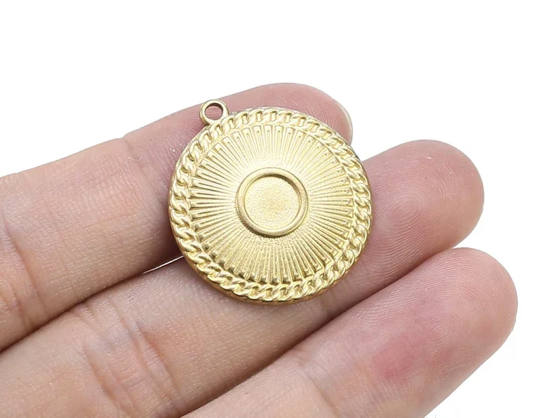 6pcs Textured Round Earring Charm, Curb Chain Lace Brass Findings, Necklace Pendant, 27x24.2x2.3mm, Jewelry Making R2359