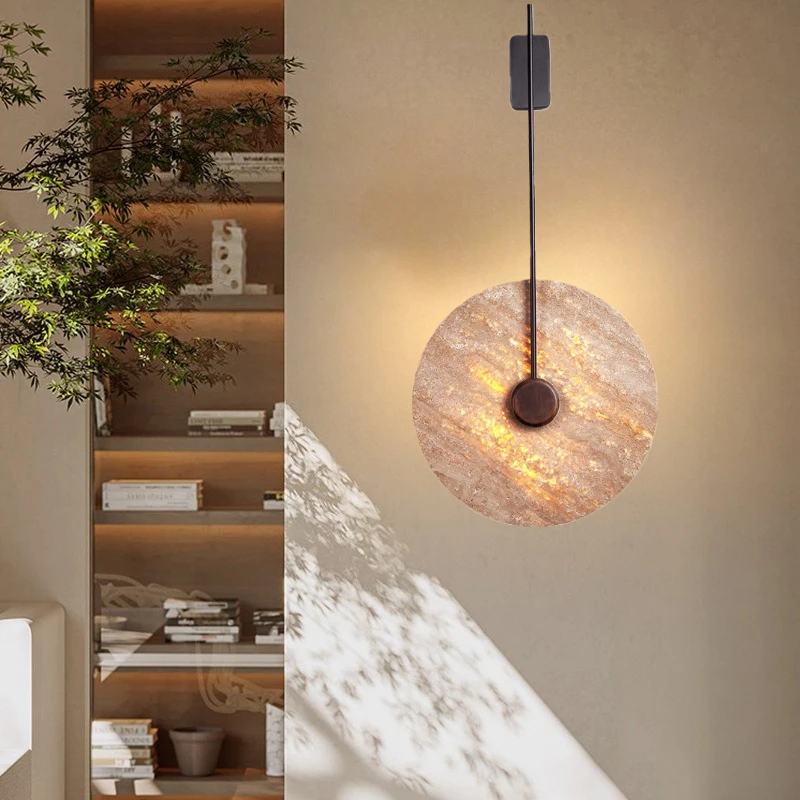 

Natural Yellow Cave Stone Wall Lamps Retro LED Travertine Wall Lights Indoor Decor Lighting Bedroom Bedside Living Room Hallway